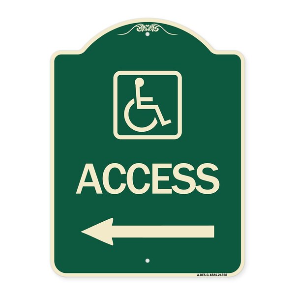 Access With Updated Isaand Left Arrow Heavy-Gauge Aluminum Architectural Sign, 24" H, G-1824-24358